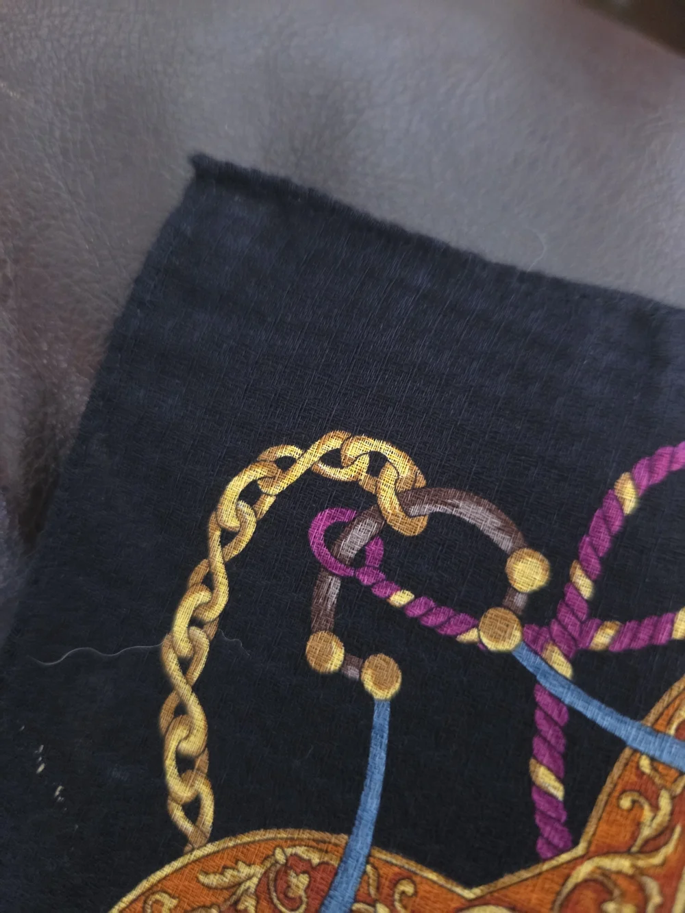 CELINE Black Gold Square Scarf Carriage Chain Rope Print Logo